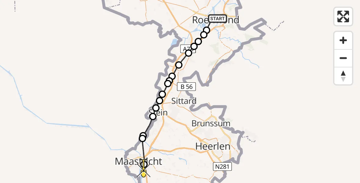 Routekaart van de vlucht: Lifeliner 3 naar Maastricht UMC+