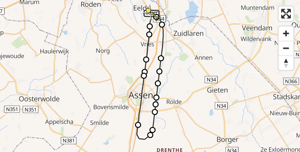 Routekaart van de vlucht: Lifeliner 4 naar Groningen Airport Eelde
