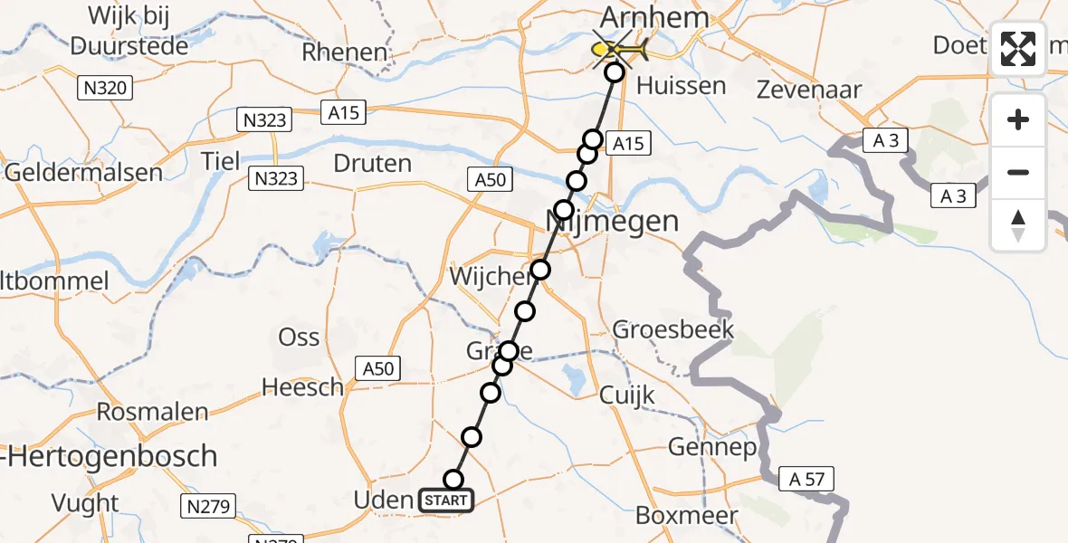 Routekaart van de vlucht: Lifeliner 3 naar Arnhem