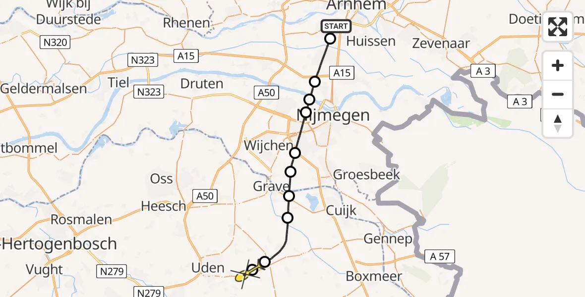 Routekaart van de vlucht: Lifeliner 3 naar Vliegbasis Volkel