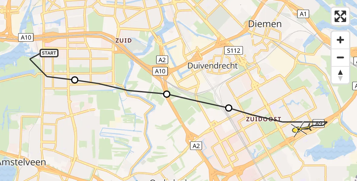 Routekaart van de vlucht: Lifeliner 1 naar Amsterdam