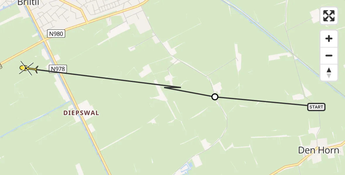 Routekaart van de vlucht: Ambulanceheli naar Briltil