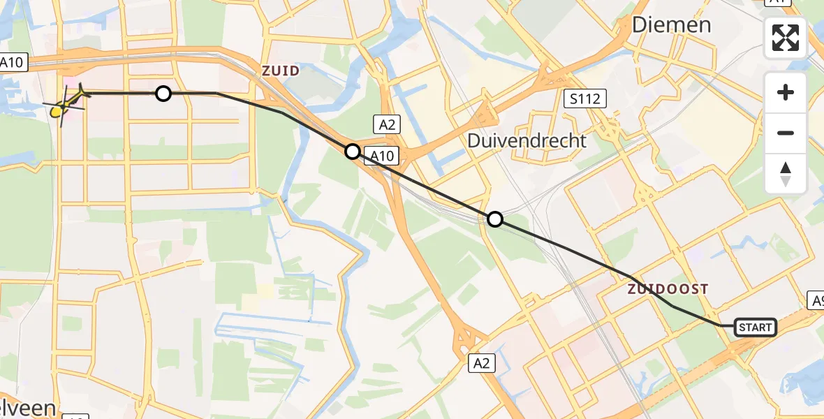 Routekaart van de vlucht: Lifeliner 1 naar VU Medisch Centrum Amsterdam