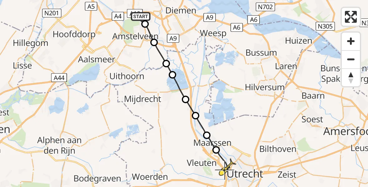 Routekaart van de vlucht: Lifeliner 1 naar Utrecht