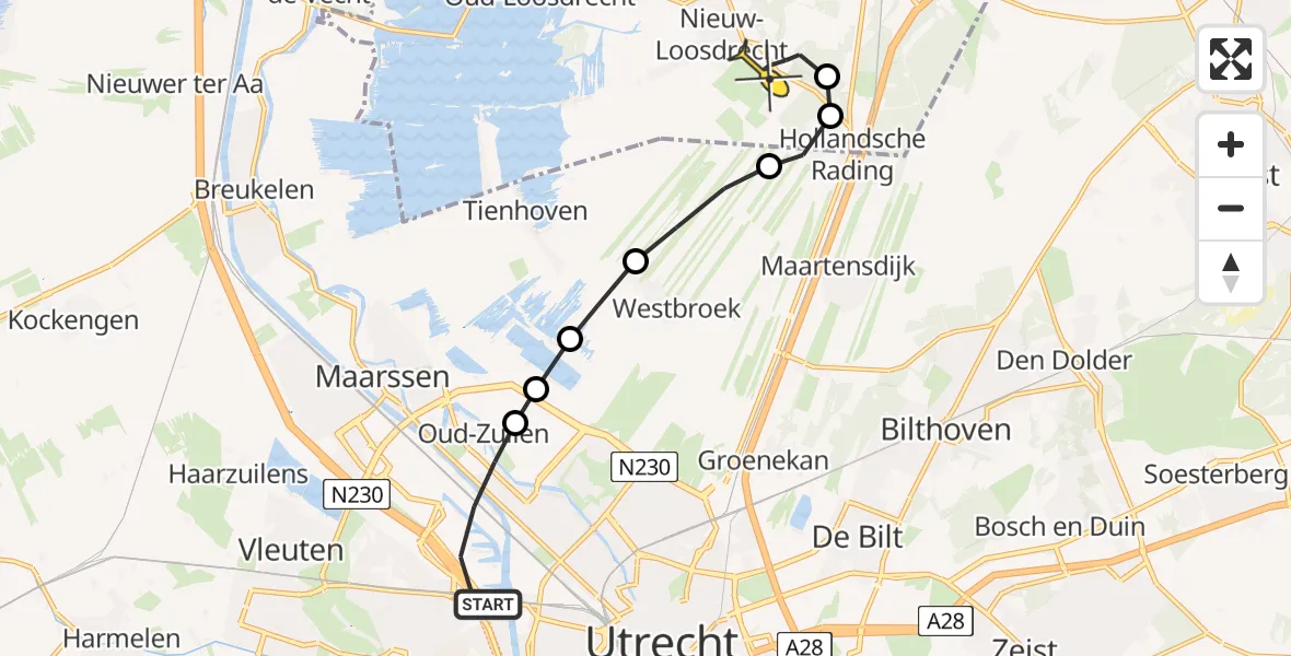 Routekaart van de vlucht: Lifeliner 1 naar Vliegveld Hilversum