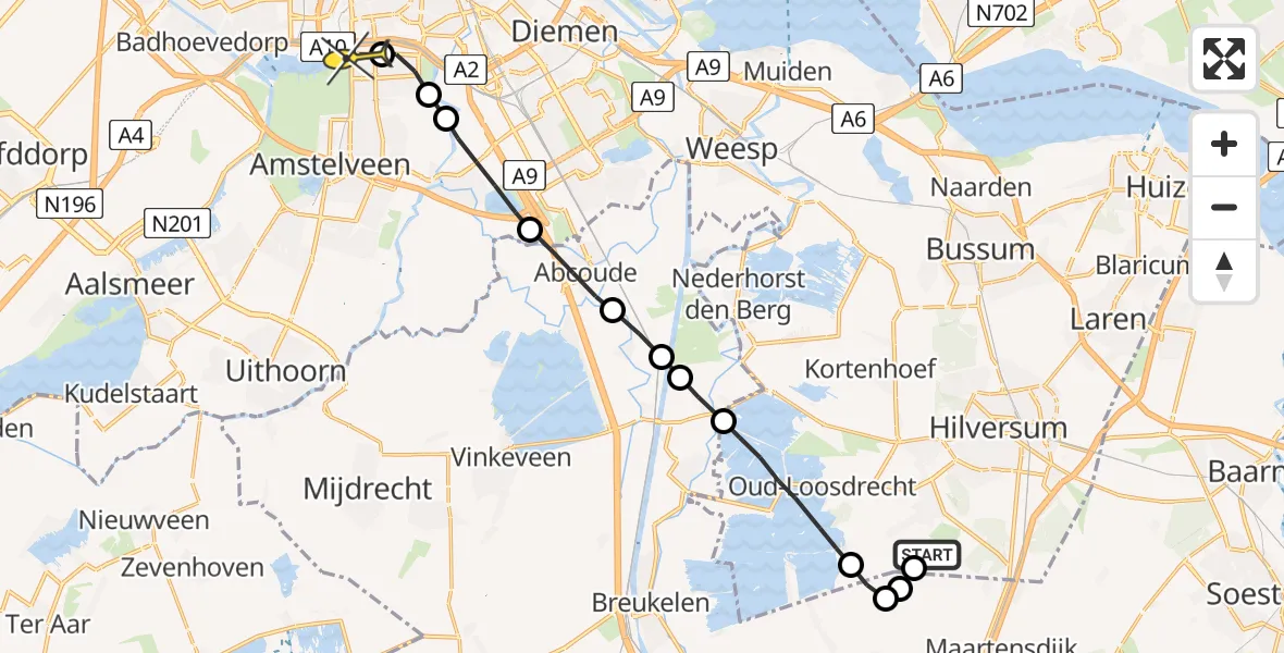 Routekaart van de vlucht: Lifeliner 1 naar VU Medisch Centrum Amsterdam