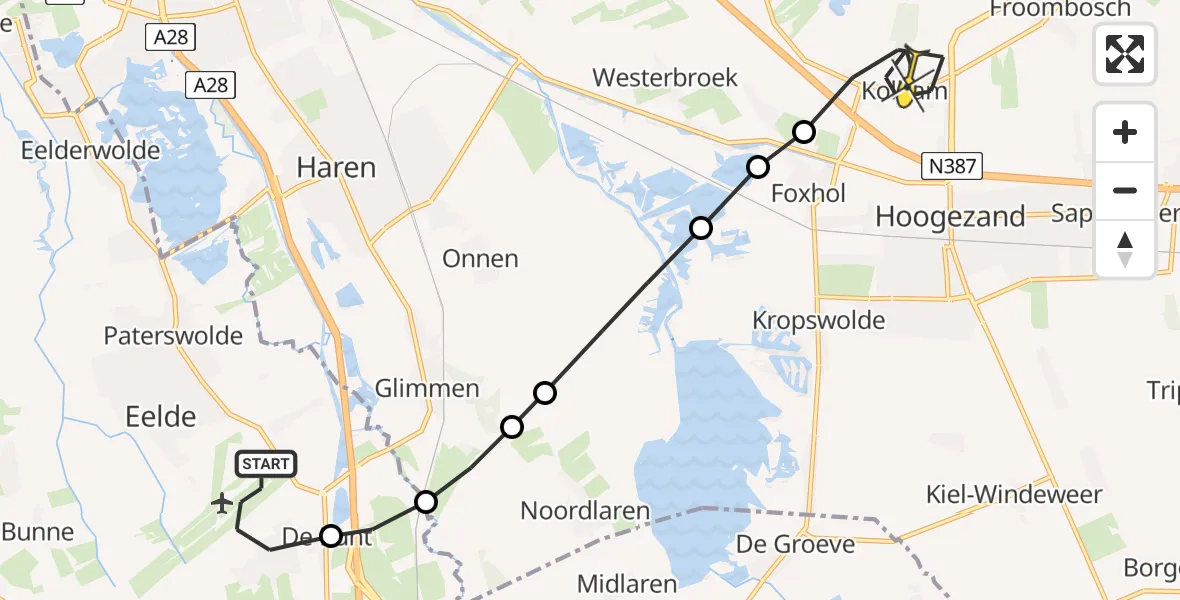 Routekaart van de vlucht: Lifeliner 4 naar Kolham