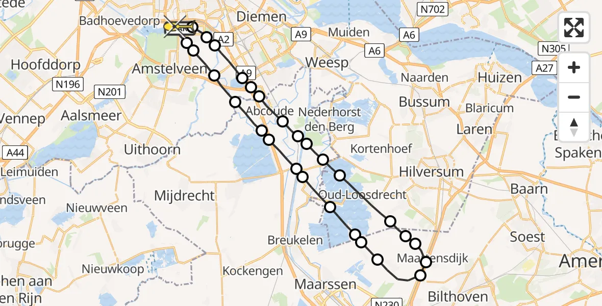 Routekaart van de vlucht: Lifeliner 1 naar VU Medisch Centrum Amsterdam