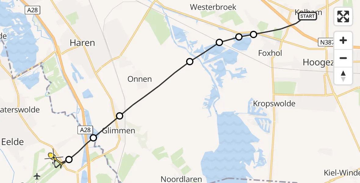 Routekaart van de vlucht: Lifeliner 4 naar Groningen Airport Eelde