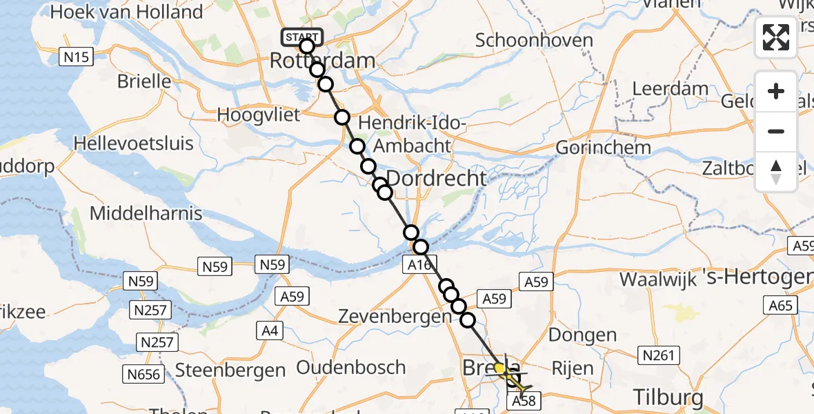 Routekaart van de vlucht: Lifeliner 2 naar Breda