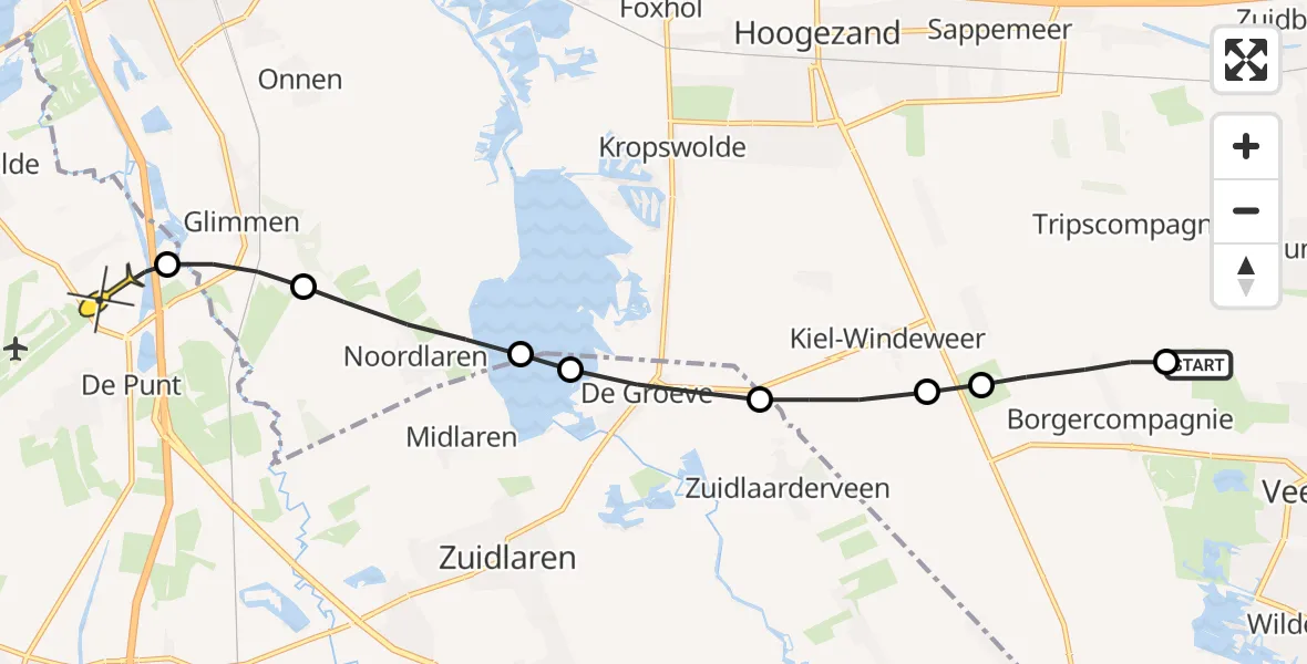 Routekaart van de vlucht: Lifeliner 4 naar Eelde