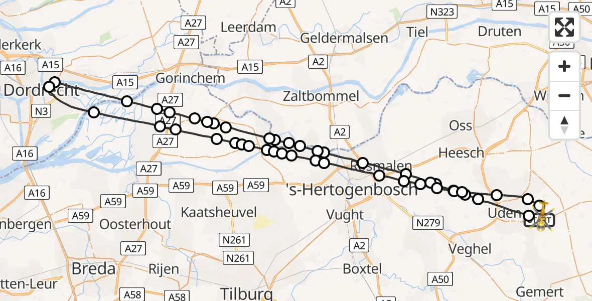 Vluchtroute Traumahelikopter Vliegbasis Volkel - Vliegbasis Volkel, 28 oktober 2022, 19:35