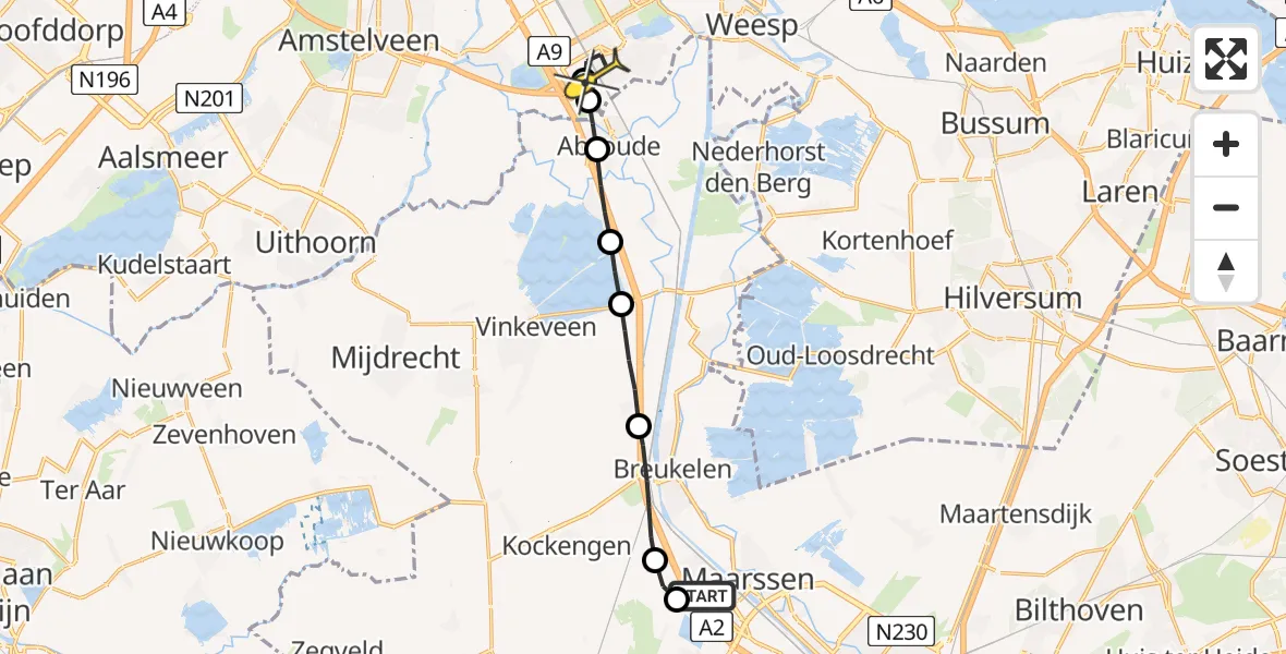 Routekaart van de vlucht: Lifeliner 1 naar Academisch Medisch Centrum (AMC)