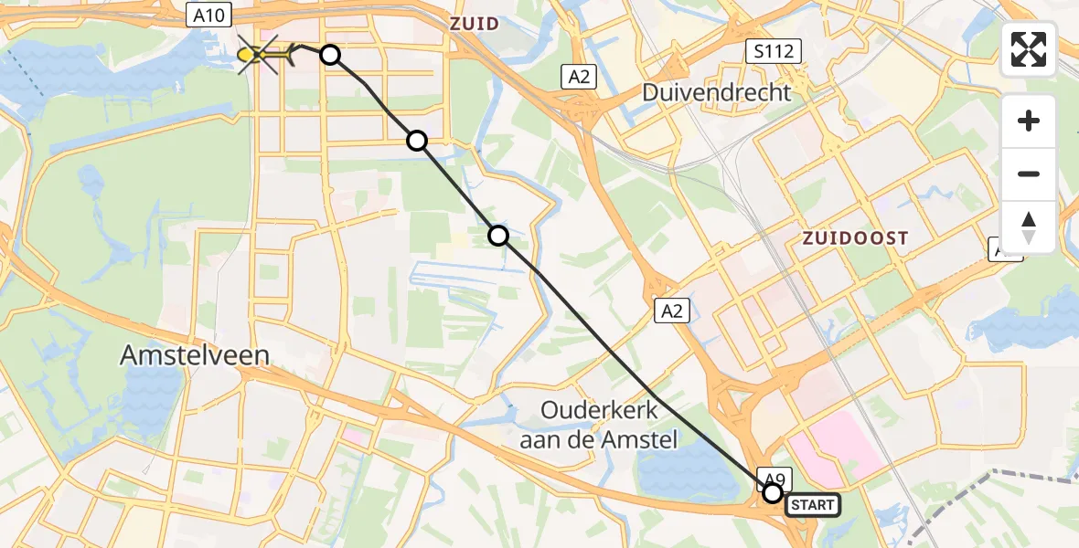 Routekaart van de vlucht: Lifeliner 1 naar VU Medisch Centrum Amsterdam