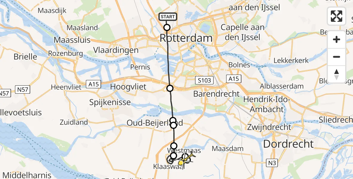 Routekaart van de vlucht: Lifeliner 2 naar Westmaas