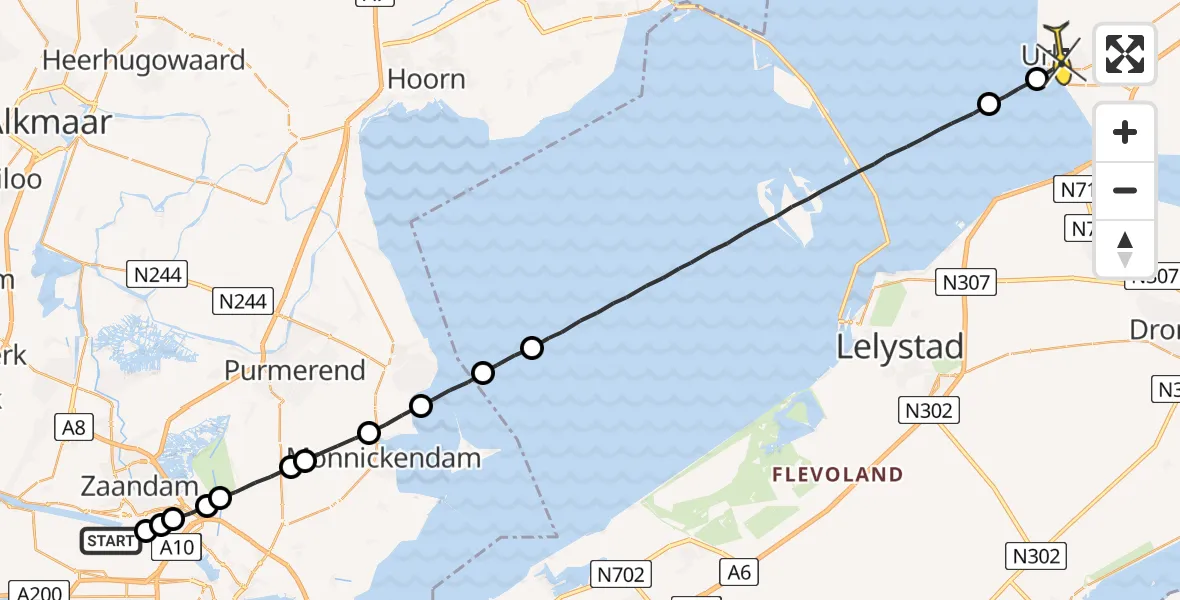 Routekaart van de vlucht: Lifeliner 1 naar Urk