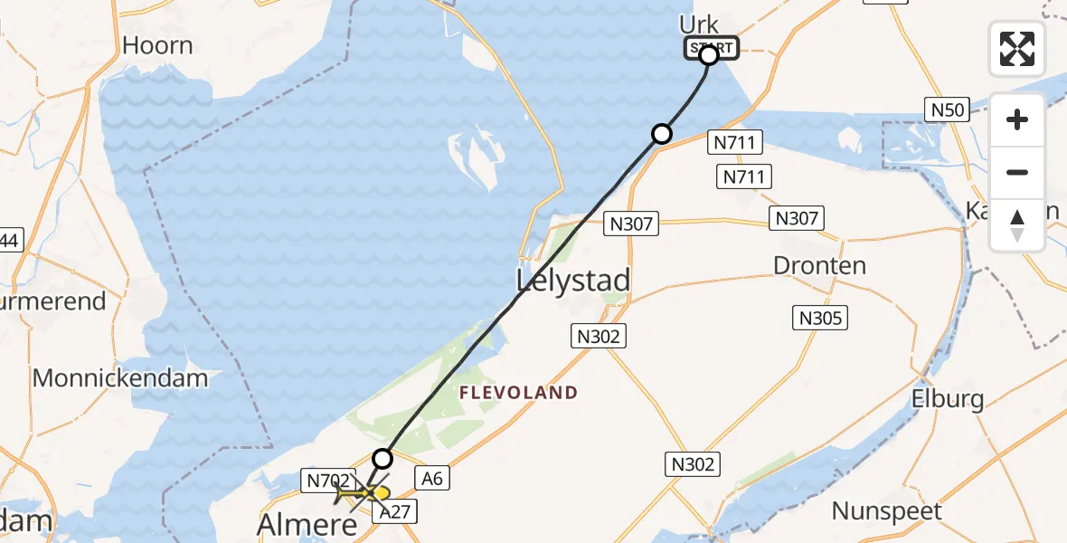 Routekaart van de vlucht: Lifeliner 1 naar Almere