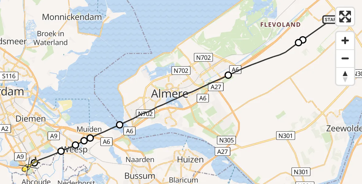 Routekaart van de vlucht: Lifeliner 1 naar Academisch Medisch Centrum (AMC)