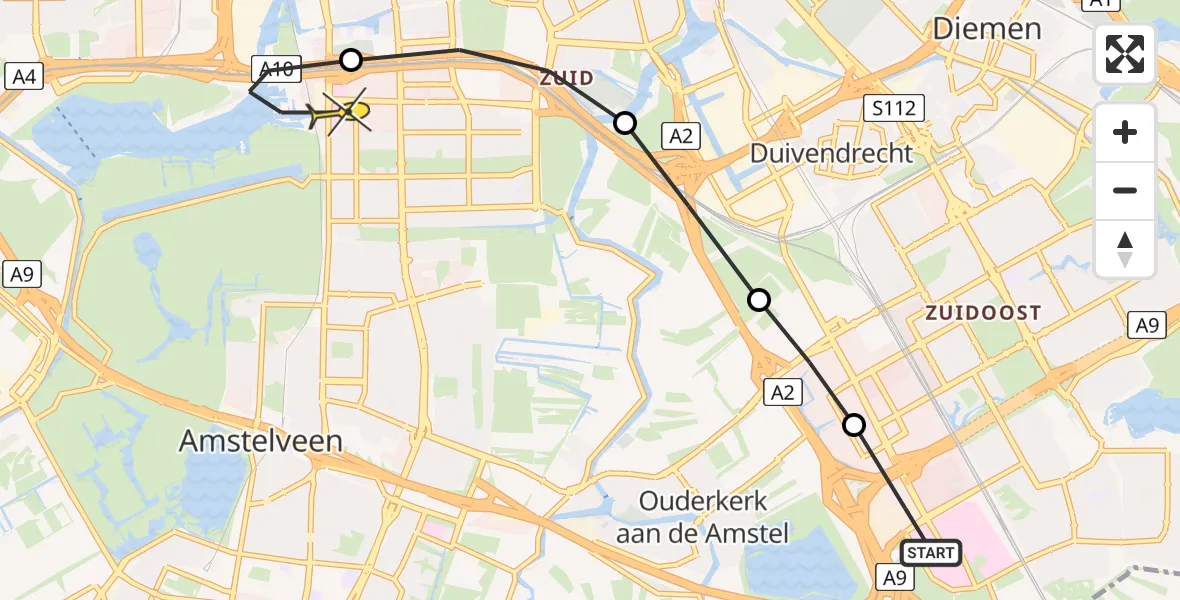 Routekaart van de vlucht: Lifeliner 1 naar VU Medisch Centrum Amsterdam