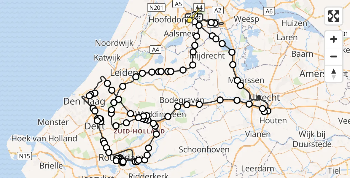 Routekaart van de vlucht: Politieheli naar Schiphol