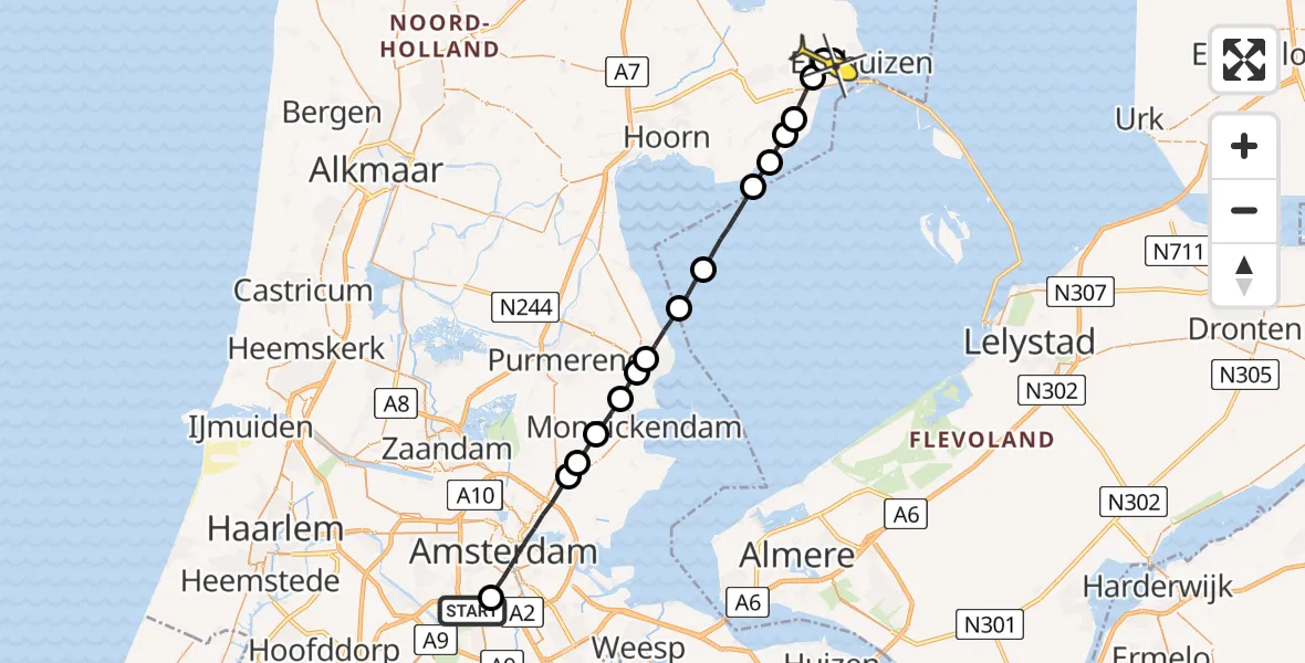 Routekaart van de vlucht: Lifeliner 1 naar Bovenkarspel