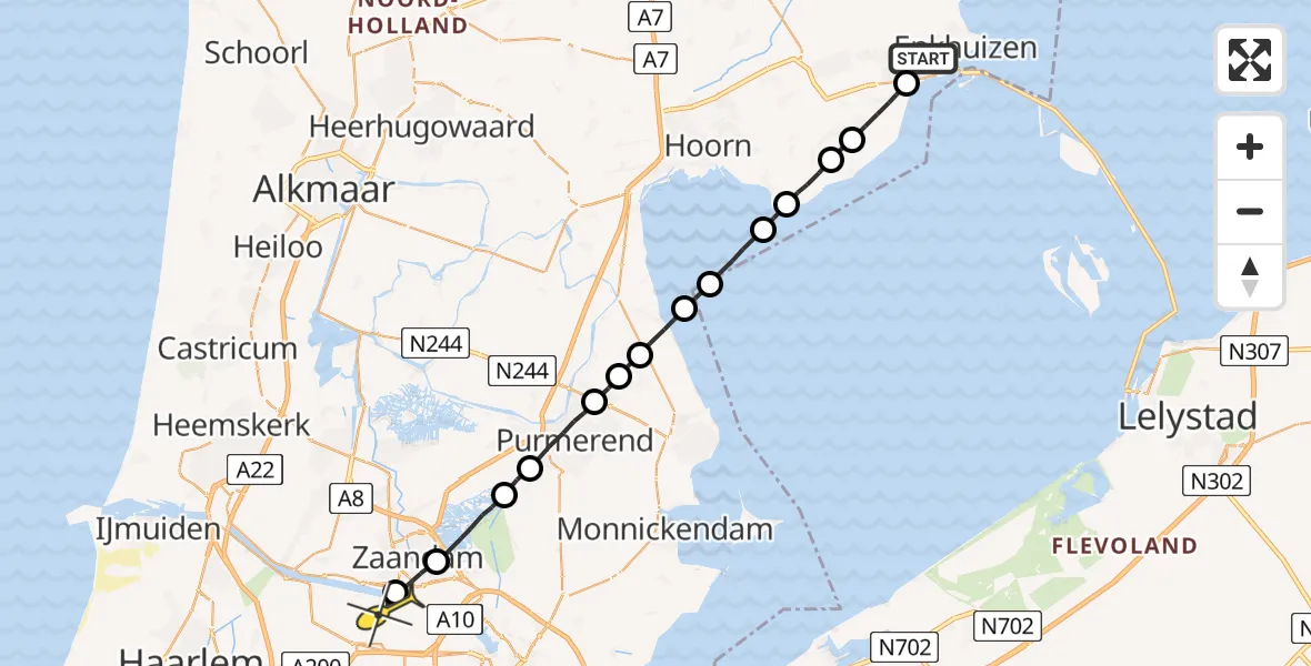 Routekaart van de vlucht: Lifeliner 1 naar Amsterdam Heliport