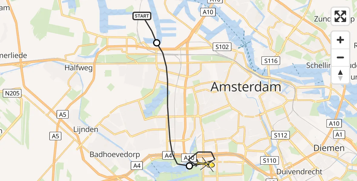 Routekaart van de vlucht: Lifeliner 1 naar VU Medisch Centrum Amsterdam