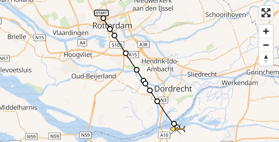 Routekaart van de vlucht: Lifeliner 2 naar Lage Zwaluwe