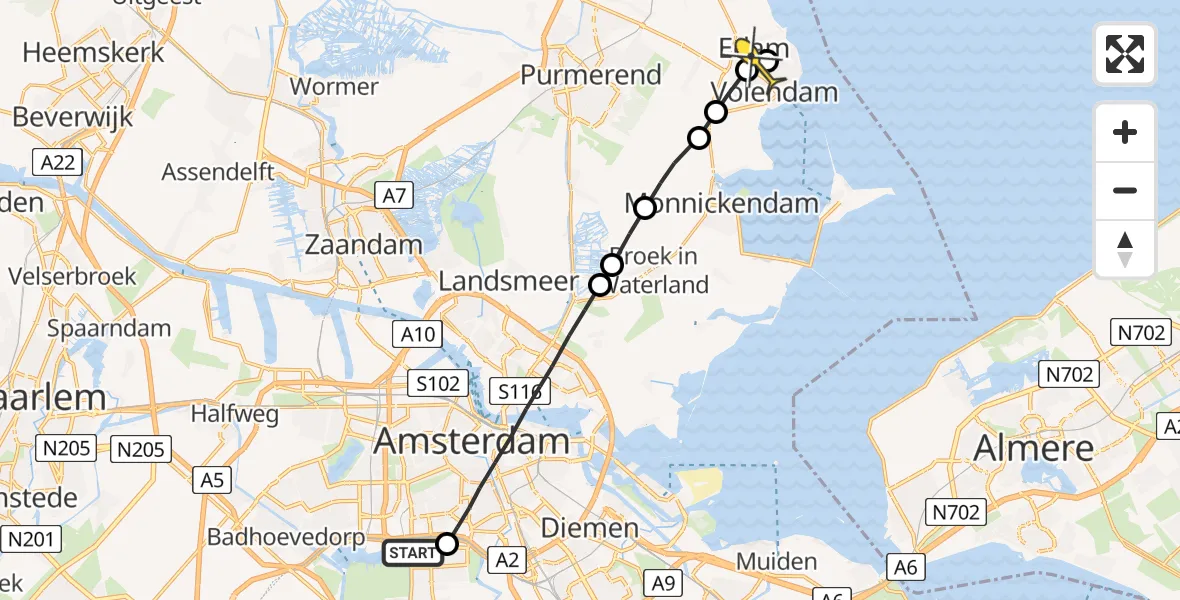 Routekaart van de vlucht: Lifeliner 1 naar Edam