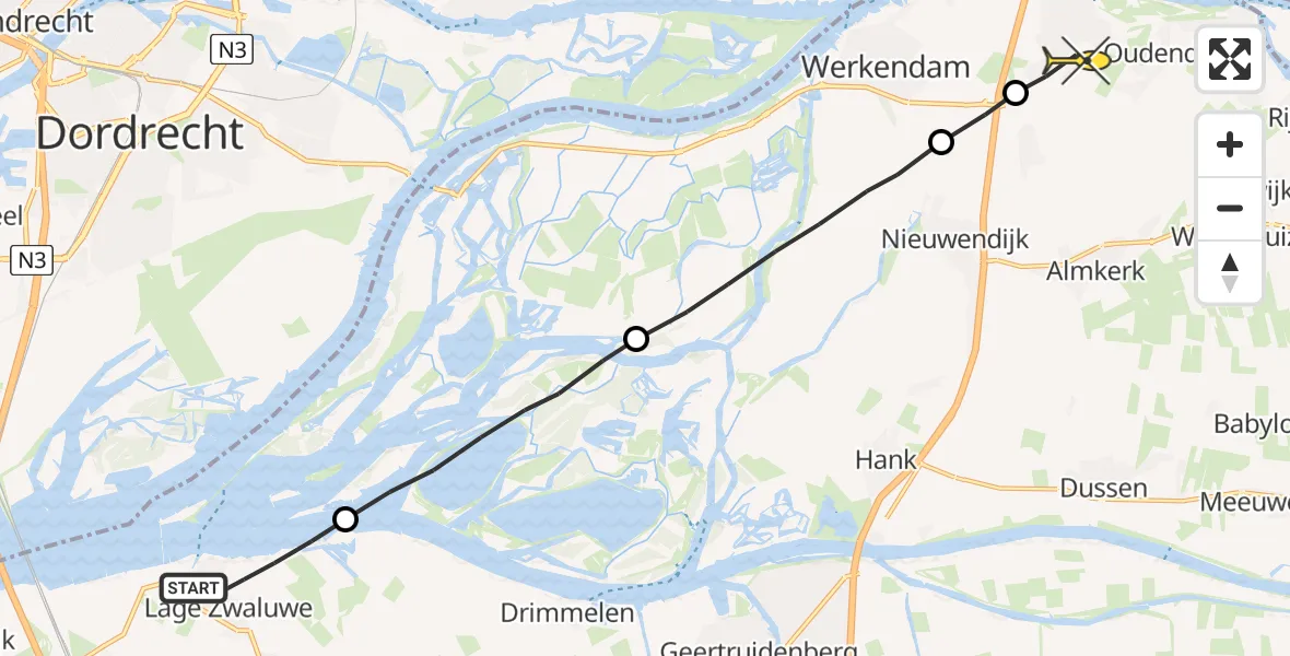 Routekaart van de vlucht: Lifeliner 2 naar Sleeuwijk