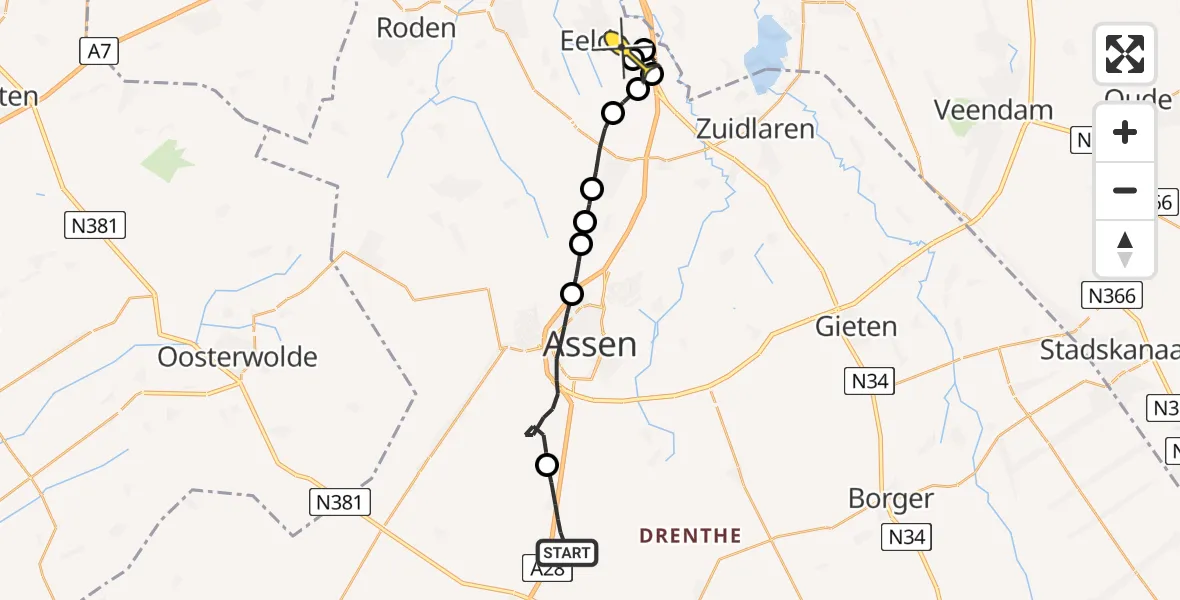 Routekaart van de vlucht: Lifeliner 4 naar Groningen Airport Eelde