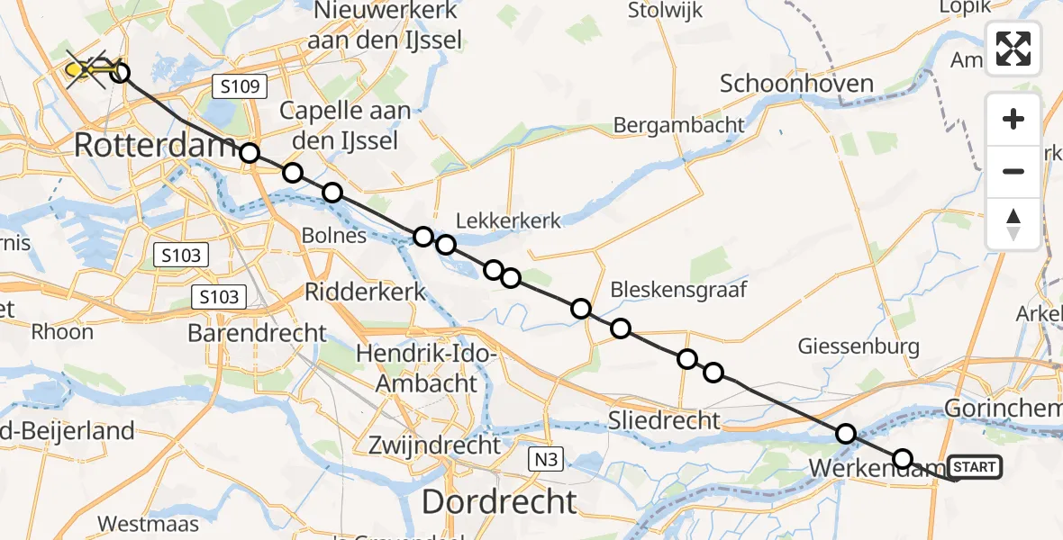 Routekaart van de vlucht: Lifeliner 2 naar Rotterdam The Hague Airport