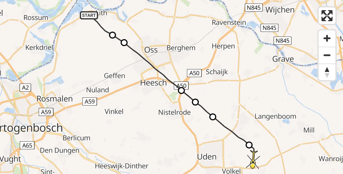 Routekaart van de vlucht: Lifeliner 3 naar Vliegbasis Volkel