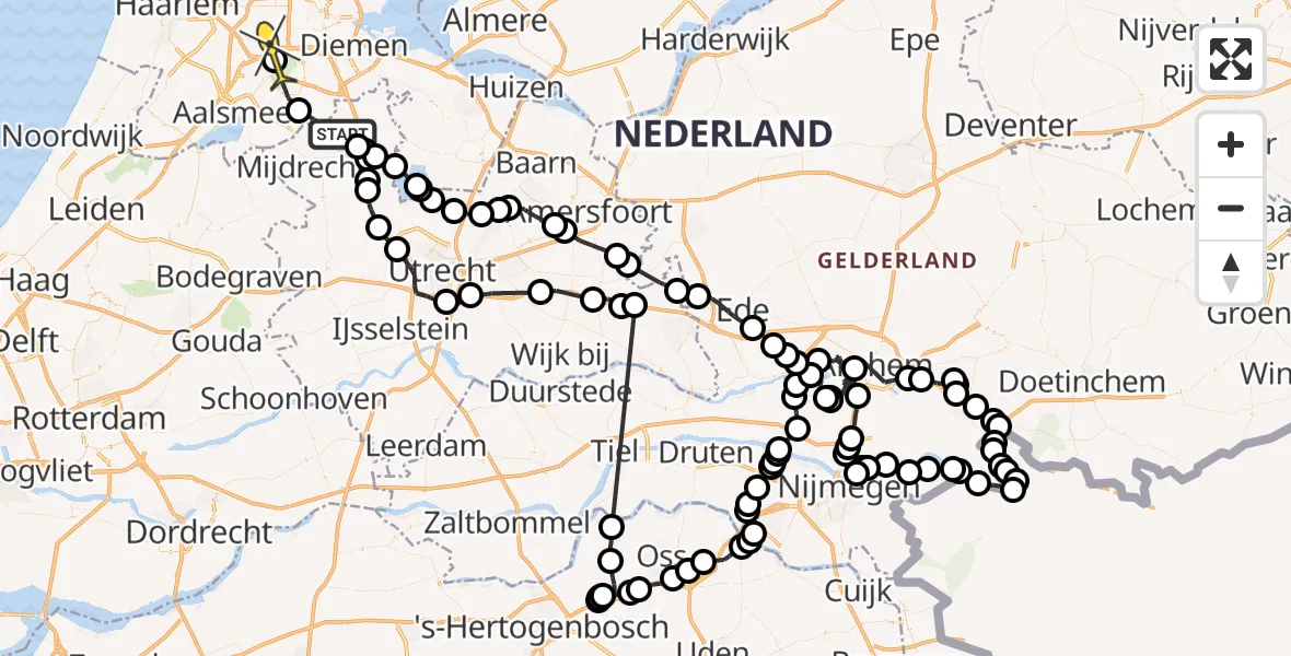 Routekaart van de vlucht: Politieheli naar Amsterdam