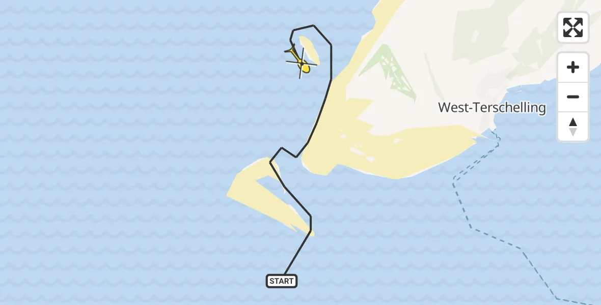 Routekaart van de vlucht: Politiehelikopter naar West-Terschelling