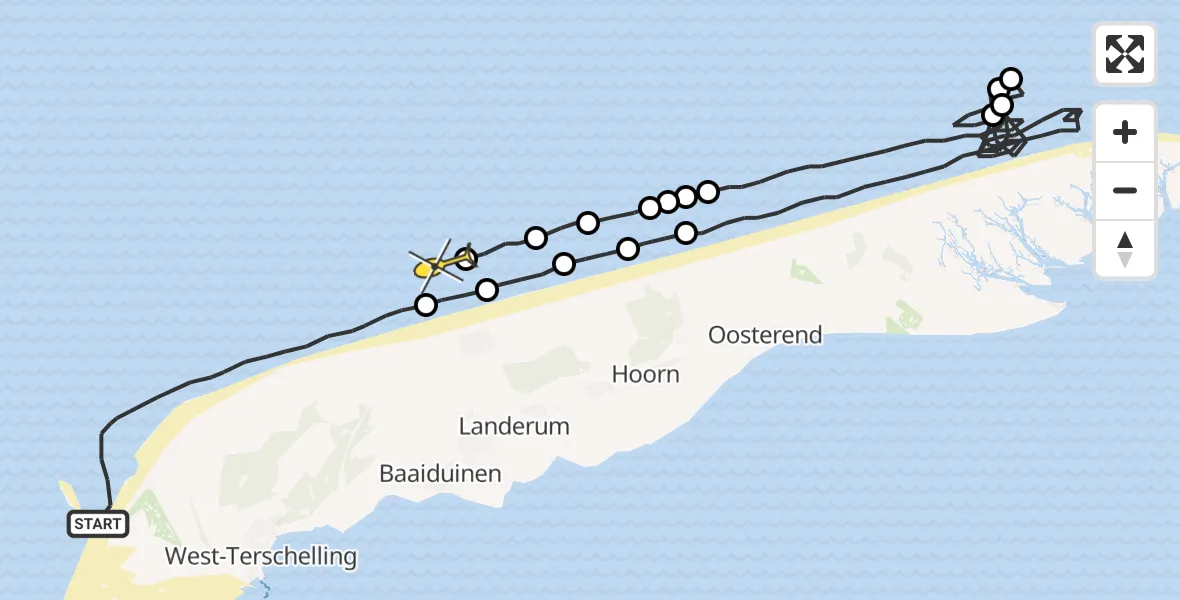 Routekaart van de vlucht: Politieheli naar Midsland