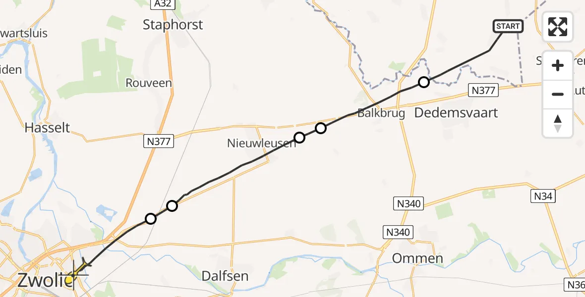 Routekaart van de vlucht: Lifeliner 4 naar Zwolle