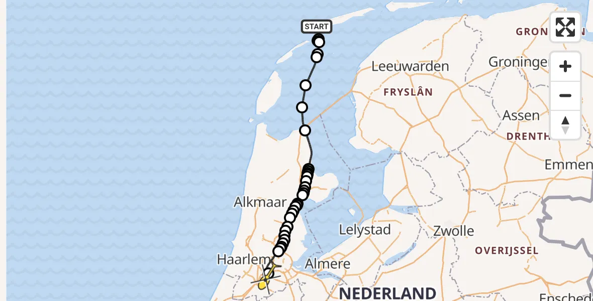 Routekaart van de vlucht: Politieheli naar Schiphol