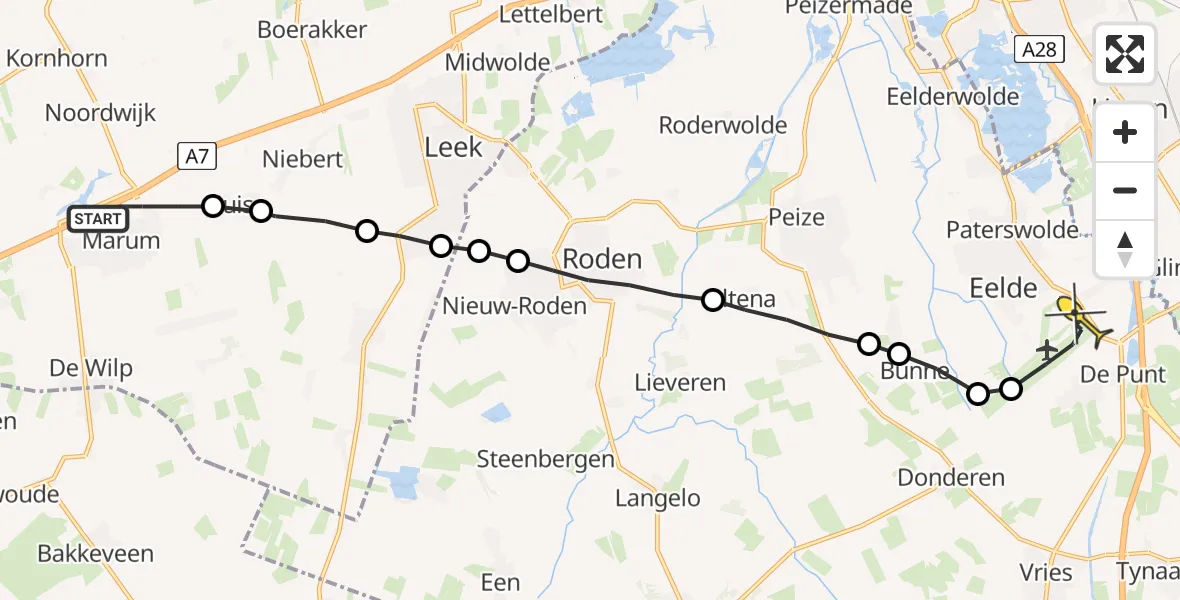 Routekaart van de vlucht: Lifeliner 4 naar Groningen Airport Eelde