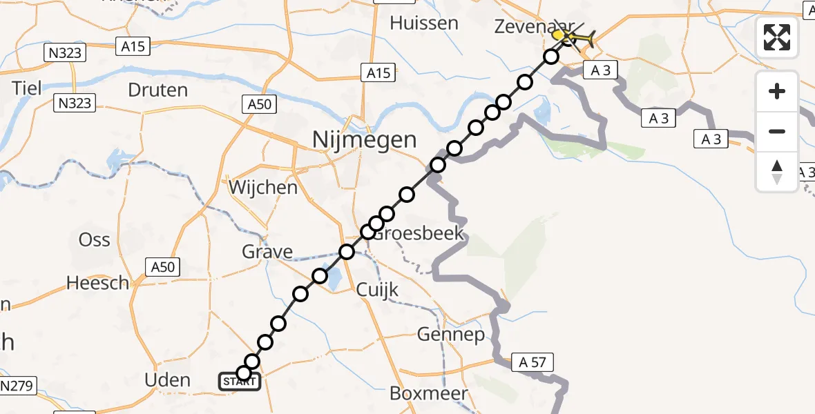 Routekaart van de vlucht: Lifeliner 3 naar Didam