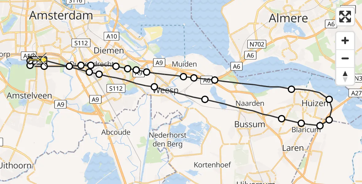Routekaart van de vlucht: Lifeliner 1 naar VU Medisch Centrum Amsterdam