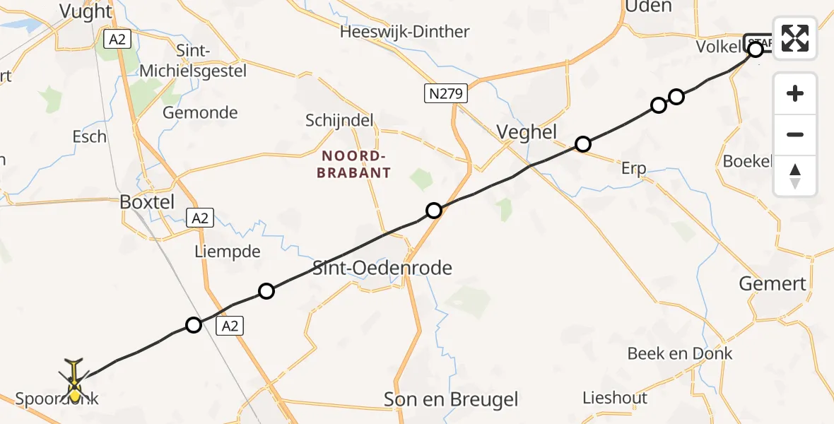 Routekaart van de vlucht: Lifeliner 3 naar Oirschot