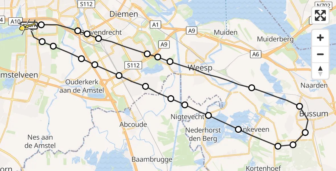 Routekaart van de vlucht: Lifeliner 1 naar VU Medisch Centrum Amsterdam