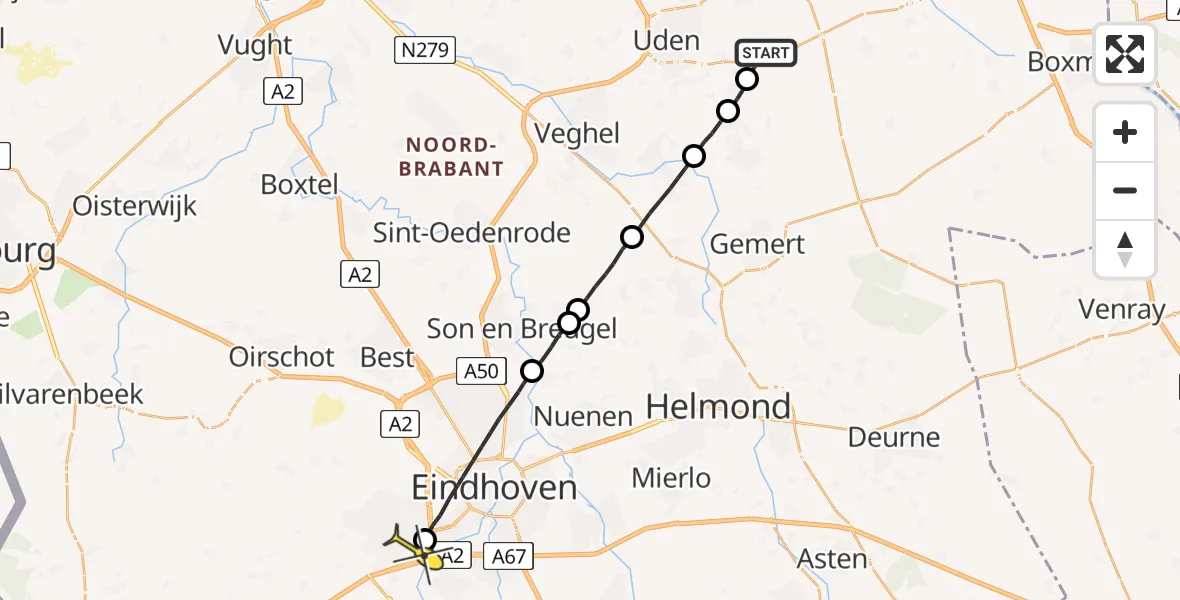 Routekaart van de vlucht: Lifeliner 3 naar Veldhoven
