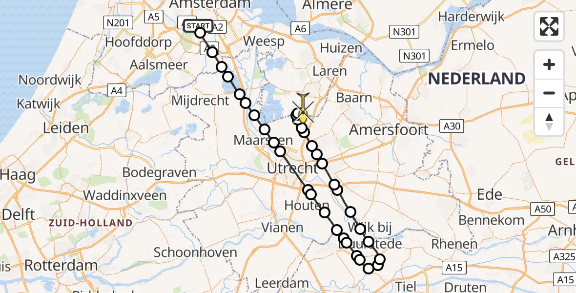 Routekaart van de vlucht: Lifeliner 1 naar Vliegveld Hilversum