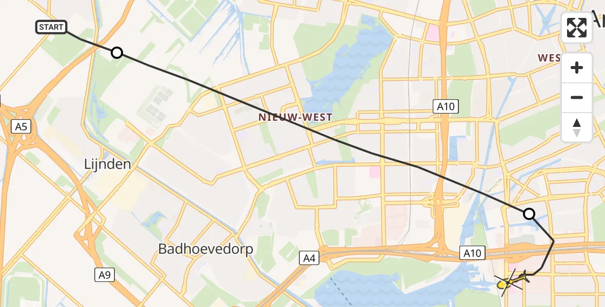 Routekaart van de vlucht: Lifeliner 1 naar VU Medisch Centrum Amsterdam