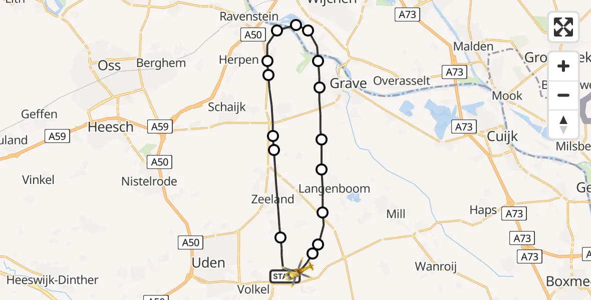 Vluchtroute Traumahelikopter Vliegbasis Volkel - Vliegbasis Volkel, 29 oktober 2022, 23:15