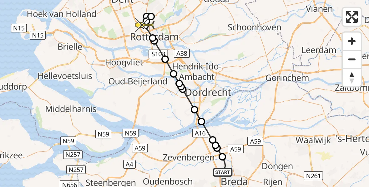 Routekaart van de vlucht: Lifeliner 2 naar Rotterdam The Hague Airport