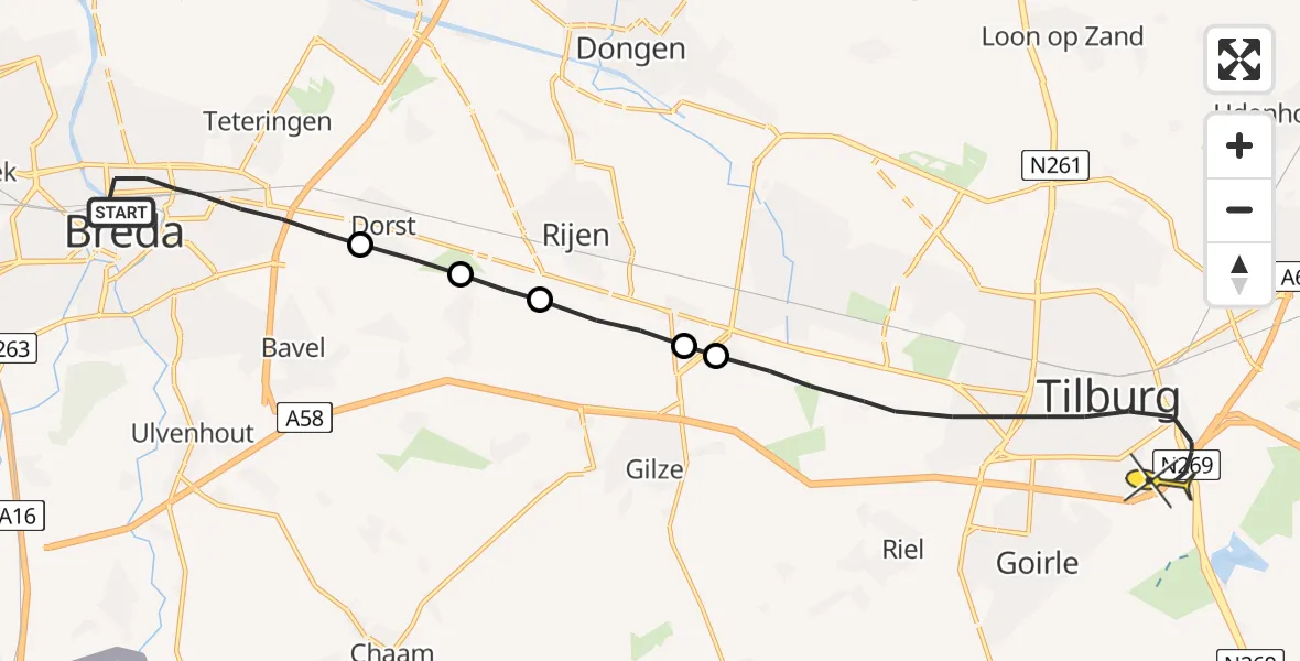 Routekaart van de vlucht: Lifeliner 2 naar Tilburg