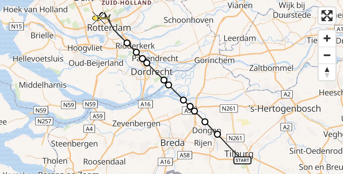 Routekaart van de vlucht: Lifeliner 2 naar Rotterdam The Hague Airport